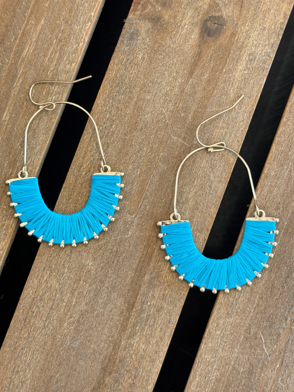 Turquoise Raffia Wrapped Drop Earrings